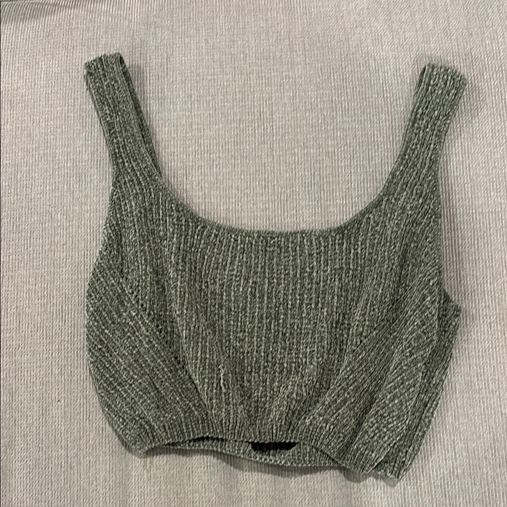 Green Ribbed Sleeveless Crop Tank Top